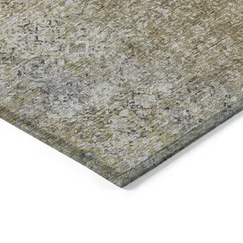 10' X 14' Brown Beige And Charcoal Oriental Washable Indoor Outdoor Area Rug