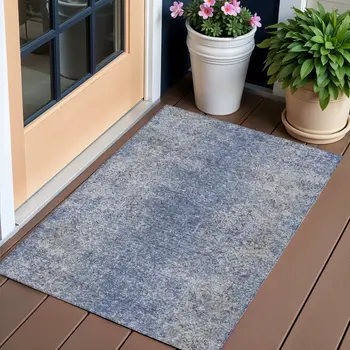 3' X 5' Denim Blue And Sky Blue Oriental Washable Indoor Outdoor Area Rug