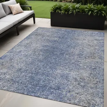 5' X 8' Denim Blue And Sky Blue Oriental Washable Indoor Outdoor Area Rug