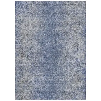 5' X 8' Denim Blue And Sky Blue Oriental Washable Indoor Outdoor Area Rug