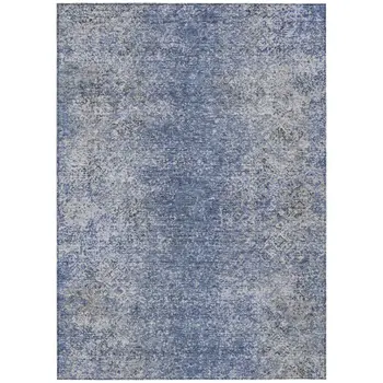8' X 10' Denim Blue And Sky Blue Oriental Washable Indoor Outdoor Area Rug