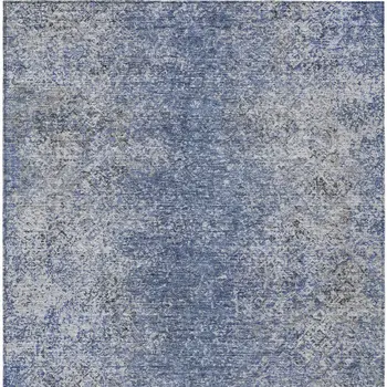 10' X 14' Denim Blue And Sky Blue Oriental Washable Indoor Outdoor Area Rug