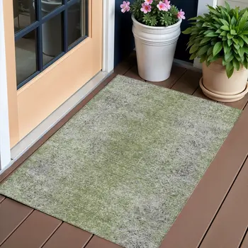 3' X 5' Fern Green Artichoke Green And Ivory Oriental Washable Indoor Outdoor Area Rug