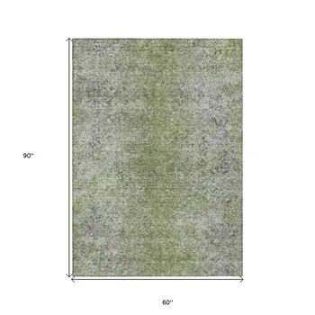 5' X 8' Fern Green Artichoke Green And Ivory Oriental Washable Indoor Outdoor Area Rug