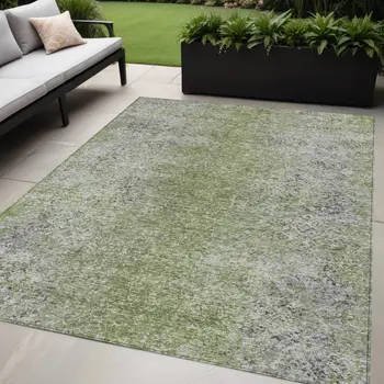 5' X 8' Fern Green Artichoke Green And Ivory Oriental Washable Indoor Outdoor Area Rug