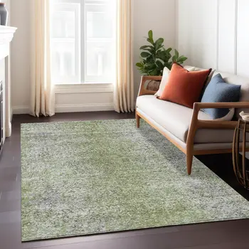 5' X 8' Fern Green Artichoke Green And Ivory Oriental Washable Indoor Outdoor Area Rug