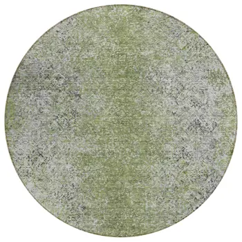 8' Fern Green Artichoke Green And Ivory Round Oriental Washable Indoor Outdoor Area Rug