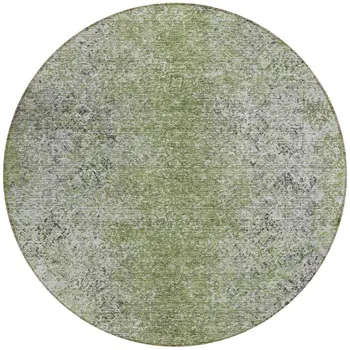 8' Fern Green Artichoke Green And Ivory Round Oriental Washable Indoor Outdoor Area Rug