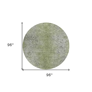 8' Fern Green Artichoke Green And Ivory Round Oriental Washable Indoor Outdoor Area Rug