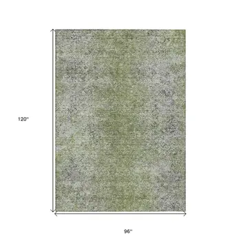 8' X 10' Fern Green Artichoke Green And Ivory Oriental Washable Indoor Outdoor Area Rug