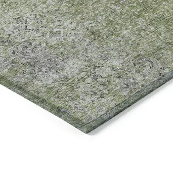 8' X 10' Fern Green Artichoke Green And Ivory Oriental Washable Indoor Outdoor Area Rug