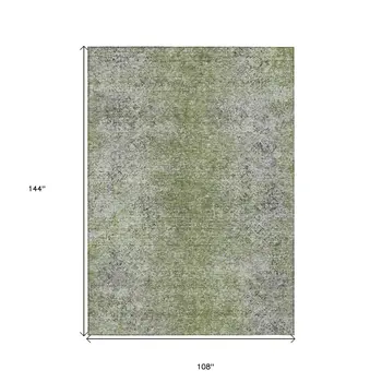 9' X 12' Fern Green Artichoke Green And Ivory Oriental Washable Indoor Outdoor Area Rug