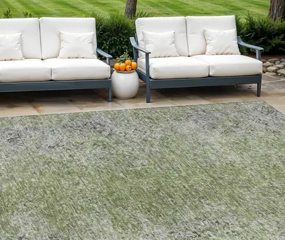 10' X 14' Fern Green Artichoke Green And Ivory Oriental Washable Indoor Outdoor Area Rug