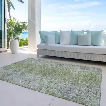 10' X 14' Fern Green Artichoke Green And Ivory Oriental Washable Indoor Outdoor Area Rug