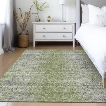 10' X 14' Fern Green Artichoke Green And Ivory Oriental Washable Indoor Outdoor Area Rug