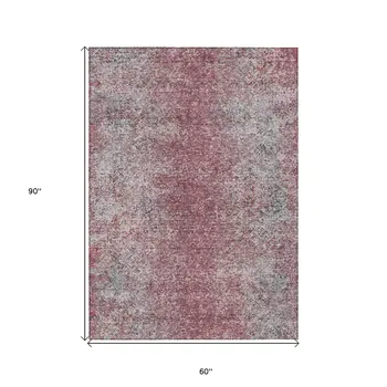 5' X 8' Merlot Silver And Gray Oriental Washable Indoor Outdoor Area Rug