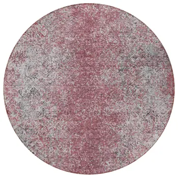 8' Merlot Silver And Gray Round Oriental Washable Indoor Outdoor Area Rug
