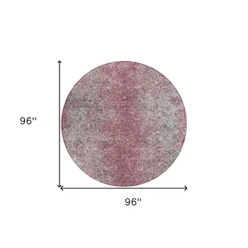 8' Merlot Silver And Gray Round Oriental Washable Indoor Outdoor Area Rug