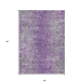 3' X 5' Plum Purple And Silver Oriental Washable Indoor Outdoor Area Rug