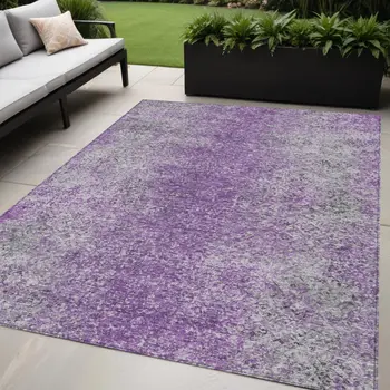 5' X 8' Plum Purple And Silver Oriental Washable Indoor Outdoor Area Rug