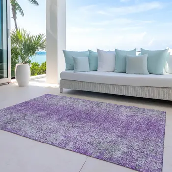 5' X 8' Plum Purple And Silver Oriental Washable Indoor Outdoor Area Rug