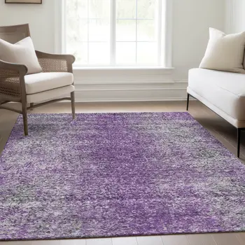5' X 8' Plum Purple And Silver Oriental Washable Indoor Outdoor Area Rug