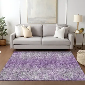 5' X 8' Plum Purple And Silver Oriental Washable Indoor Outdoor Area Rug