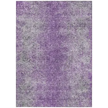 8' X 10' Plum Purple And Silver Oriental Washable Indoor Outdoor Area Rug