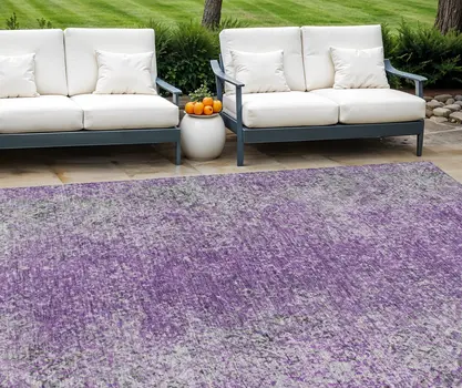 10' X 14' Plum Purple And Silver Oriental Washable Indoor Outdoor Area Rug