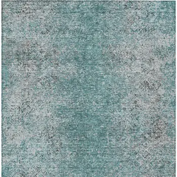 3' X 5' Teal Blue Gray And Charcoal Oriental Washable Indoor Outdoor Area Rug