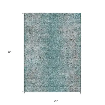 3' X 5' Teal Blue Gray And Charcoal Oriental Washable Indoor Outdoor Area Rug