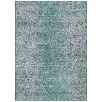 3' X 5' Teal Blue Gray And Charcoal Oriental Washable Indoor Outdoor Area Rug