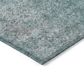 8' X 10' Teal Blue Gray And Charcoal Oriental Washable Indoor Outdoor Area Rug