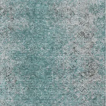 8' X 10' Teal Blue Gray And Charcoal Oriental Washable Indoor Outdoor Area Rug