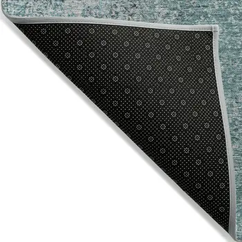 9' X 12' Teal Blue Gray And Charcoal Oriental Washable Indoor Outdoor Area Rug