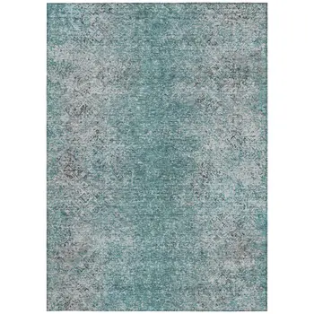 10' X 14' Teal Blue Gray And Charcoal Oriental Washable Indoor Outdoor Area Rug