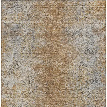 3' X 5' Terra Cotta Silver And Charcoal Oriental Washable Indoor Outdoor Area Rug