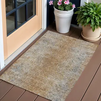 3' X 5' Terra Cotta Silver And Charcoal Oriental Washable Indoor Outdoor Area Rug