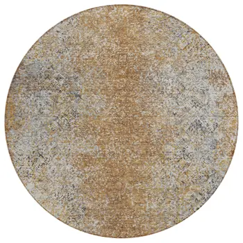 8' Terra Cotta Silver And Charcoal Round Oriental Washable Indoor Outdoor Area Rug