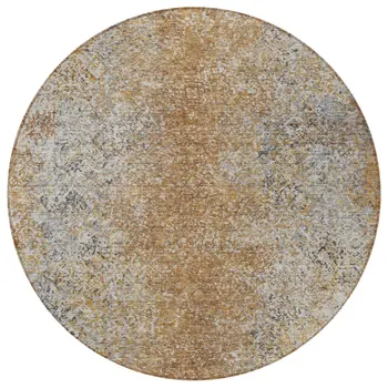 8' Terra Cotta Silver And Charcoal Round Oriental Washable Indoor Outdoor Area Rug