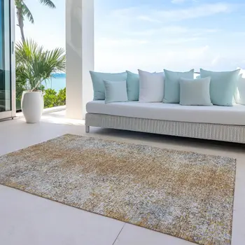 8' X 10' Terra Cotta Silver And Charcoal Oriental Washable Indoor Outdoor Area Rug