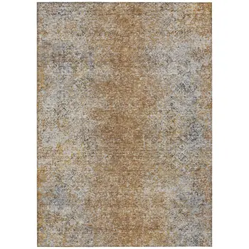 8' X 10' Terra Cotta Silver And Charcoal Oriental Washable Indoor Outdoor Area Rug