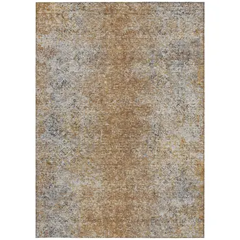 9' X 12' Terra Cotta Silver And Charcoal Oriental Washable Indoor Outdoor Area Rug