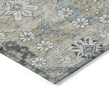 5' X 8' Beige Taupe And Tan Floral Washable Indoor Outdoor Area Rug