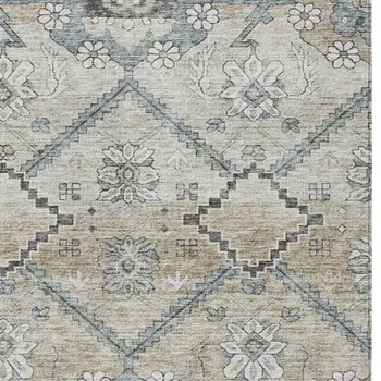 5' X 8' Beige Taupe And Tan Floral Washable Indoor Outdoor Area Rug