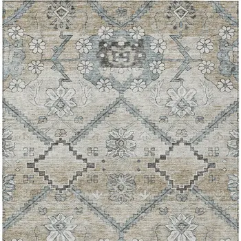 8' X 10' Beige Taupe And Tan Floral Washable Indoor Outdoor Area Rug