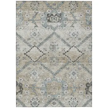 9' X 12' Beige Taupe And Tan Floral Washable Indoor Outdoor Area Rug