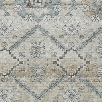 10' X 14' Beige Taupe And Tan Floral Washable Indoor Outdoor Area Rug