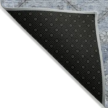 10' X 14' Sky Blue And Denim Blue Floral Washable Indoor Outdoor Area Rug