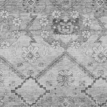 3' X 5' Gray Charcoal And Silver Floral Washable Indoor Outdoor Area Rug